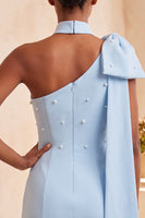 Load image into Gallery viewer, Black Beaded One Shoulder Tight Short Cocktail Dress with Bow
