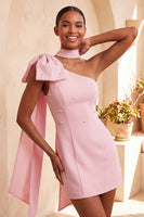 Load image into Gallery viewer, Black Beaded One Shoulder Tight Short Cocktail Dress with Bow