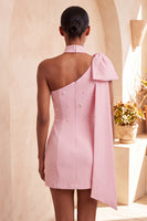 Load image into Gallery viewer, Black Beaded One Shoulder Tight Short Cocktail Dress with Bow
