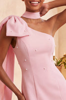 Load image into Gallery viewer, Black Beaded One Shoulder Tight Short Cocktail Dress with Bow
