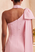 Load image into Gallery viewer, Black Beaded One Shoulder Tight Short Cocktail Dress with Bow