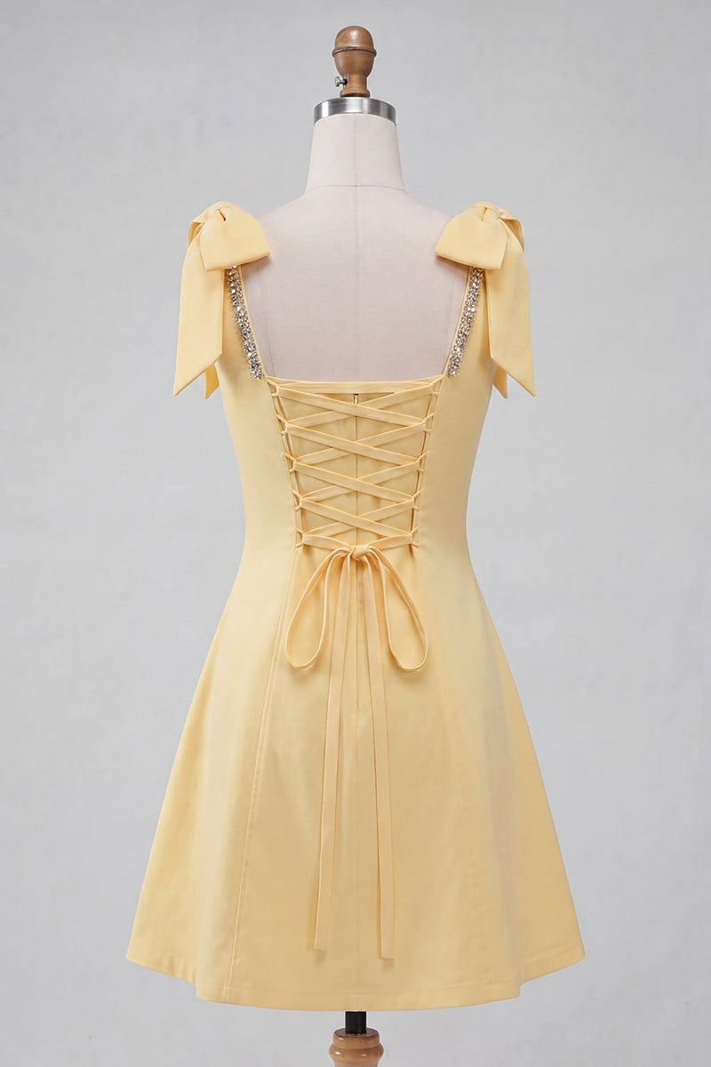 Load image into Gallery viewer, Red Scoop Neck A-Line Short Cocktail Dress with Bows
