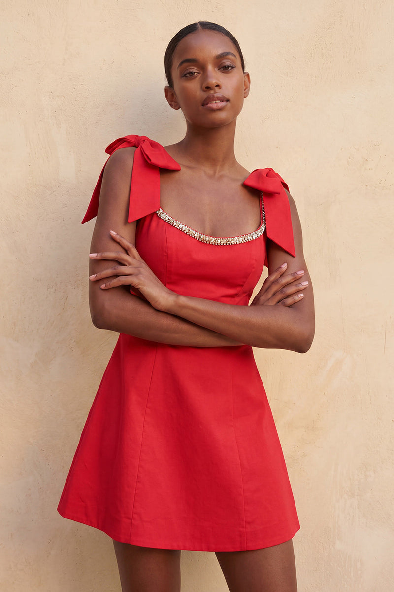 Load image into Gallery viewer, Red Scoop Neck A-Line Short Cocktail Dress with Bows