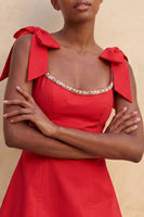 Load image into Gallery viewer, Red Scoop Neck A-Line Short Cocktail Dress with Bows