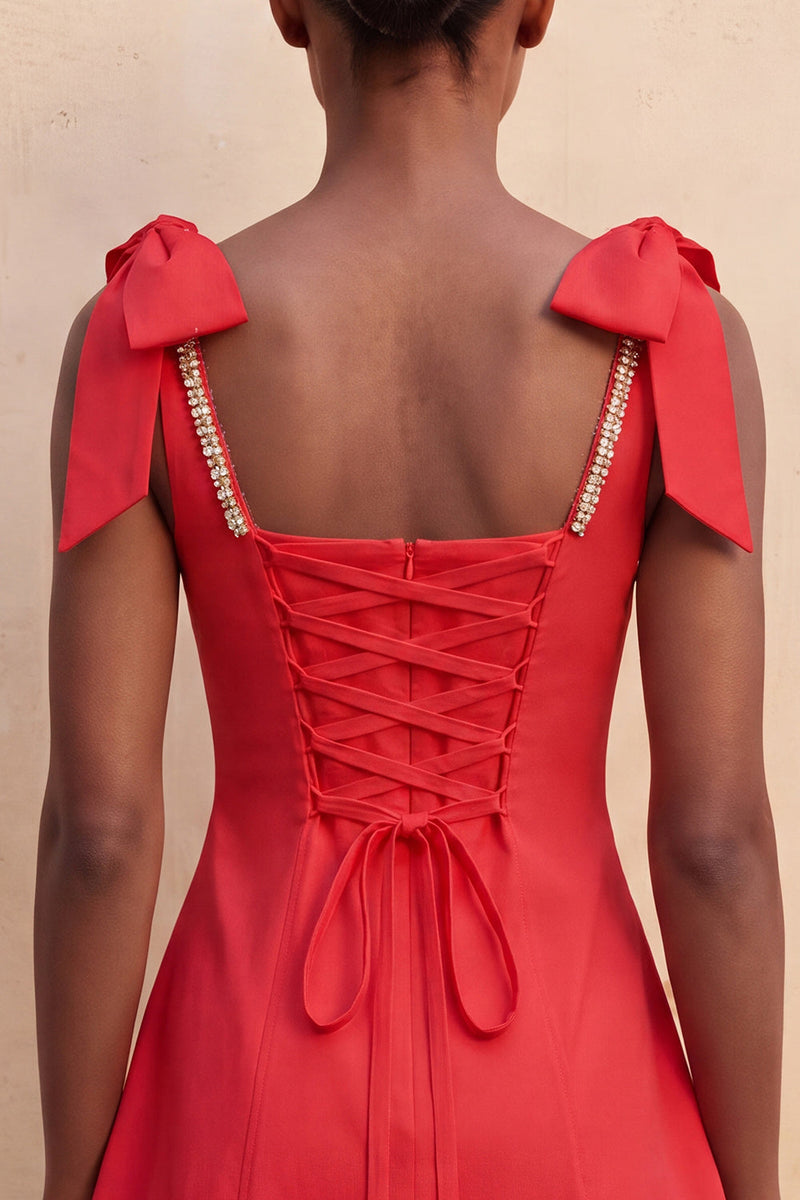 Load image into Gallery viewer, Red Scoop Neck A-Line Short Cocktail Dress with Bows