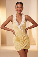Load image into Gallery viewer, Glitter Purple Ruched Tight Short Cocktail Dress with Ruffles