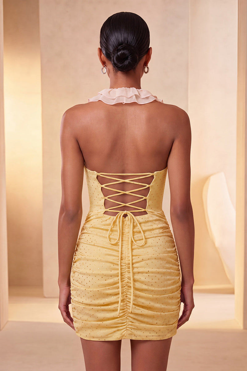 Load image into Gallery viewer, Glitter Purple Ruched Tight Short Cocktail Dress with Ruffles