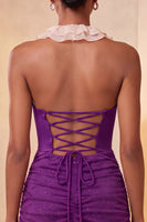 Load image into Gallery viewer, Glitter Purple Ruched Tight Short Cocktail Dress with Ruffles
