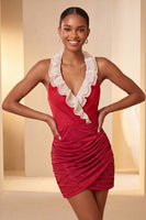 Load image into Gallery viewer, Glitter Purple Ruched Tight Short Cocktail Dress with Ruffles