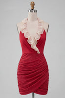 Load image into Gallery viewer, Glitter Purple Ruched Tight Short Cocktail Dress with Ruffles