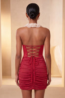 Load image into Gallery viewer, Glitter Purple Ruched Tight Short Cocktail Dress with Ruffles