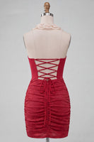 Load image into Gallery viewer, Glitter Purple Ruched Tight Short Cocktail Dress with Ruffles
