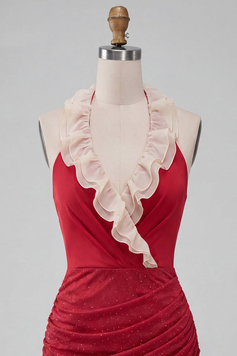 Load image into Gallery viewer, Glitter Purple Ruched Tight Short Cocktail Dress with Ruffles