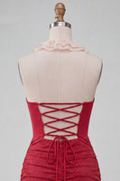 Load image into Gallery viewer, Glitter Purple Ruched Tight Short Cocktail Dress with Ruffles