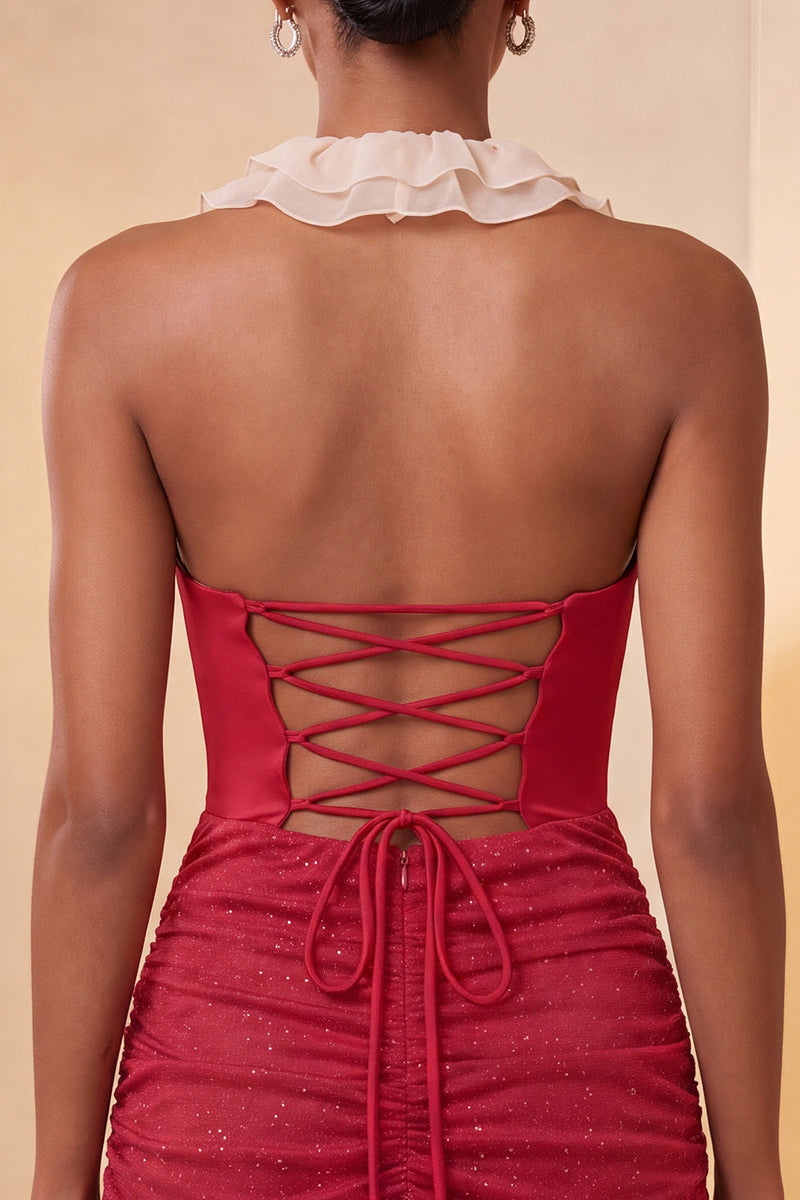 Load image into Gallery viewer, Glitter Purple Ruched Tight Short Cocktail Dress with Ruffles