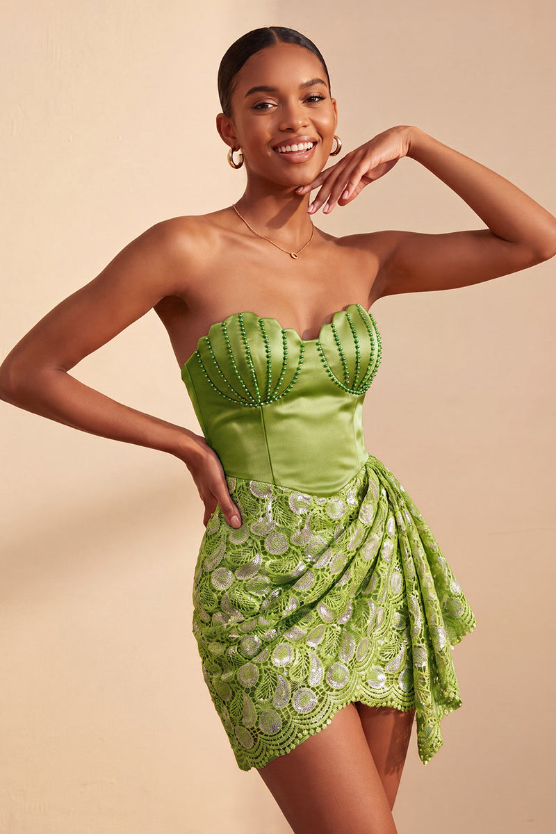 Load image into Gallery viewer, Orange Lace Tight Ruched Short Cocktail Dress with Beading