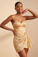 Load image into Gallery viewer, Orange Lace Tight Ruched Short Cocktail Dress with Beading
