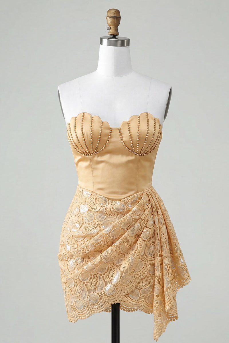 Load image into Gallery viewer, Orange Lace Tight Ruched Short Cocktail Dress with Beading