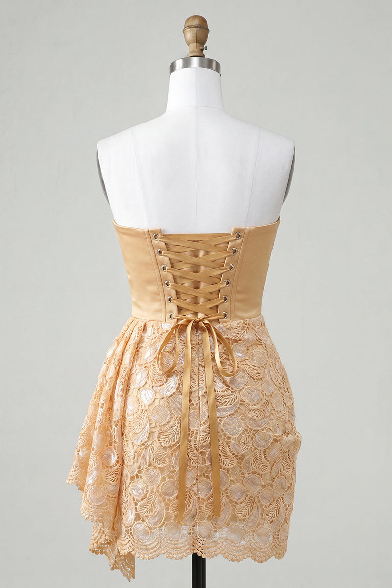 Load image into Gallery viewer, Orange Lace Tight Ruched Short Cocktail Dress with Beading