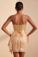 Load image into Gallery viewer, Orange Lace Tight Ruched Short Cocktail Dress with Beading