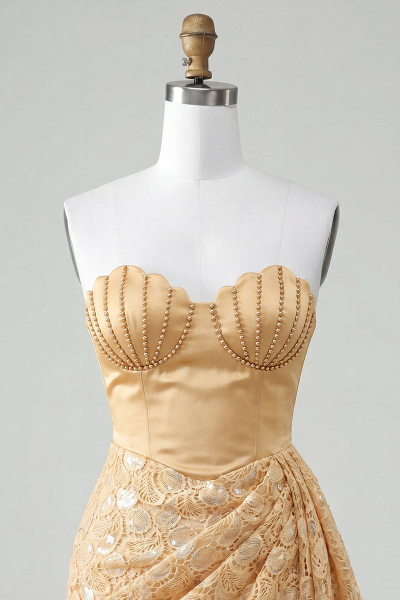 Load image into Gallery viewer, Orange Lace Tight Ruched Short Cocktail Dress with Beading