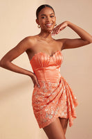 Load image into Gallery viewer, Orange Lace Tight Ruched Short Cocktail Dress with Beading