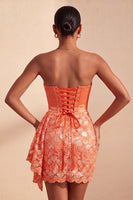 Load image into Gallery viewer, Orange Lace Tight Ruched Short Cocktail Dress with Beading