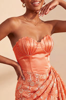 Load image into Gallery viewer, Orange Lace Tight Ruched Short Cocktail Dress with Beading