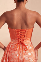 Load image into Gallery viewer, Orange Lace Tight Ruched Short Cocktail Dress with Beading