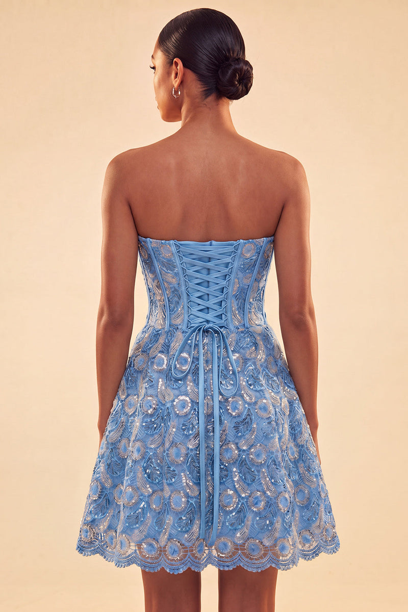 Load image into Gallery viewer, Sparkly Corset Orange Beaded Lace A-Line Short Cocktail Dress