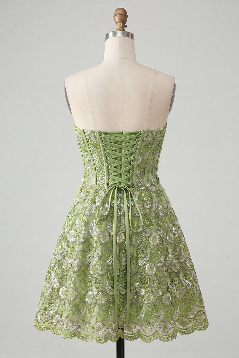 Load image into Gallery viewer, Sparkly Corset Orange Beaded Lace A-Line Short Cocktail Dress
