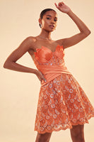 Load image into Gallery viewer, Sparkly Corset Orange Beaded Lace A-Line Short Cocktail Dress