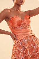 Load image into Gallery viewer, Sparkly Corset Orange Beaded Lace A-Line Short Cocktail Dress