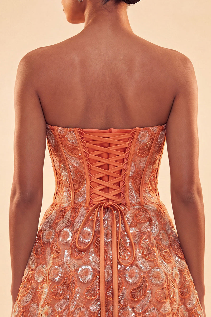 Load image into Gallery viewer, Sparkly Corset Orange Beaded Lace A-Line Short Cocktail Dress