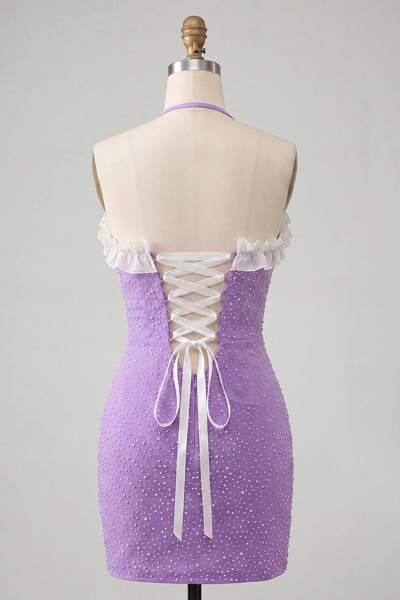 Load image into Gallery viewer, Sparkly Silver Beaded Ruffled Tight Short Cocktail Dress