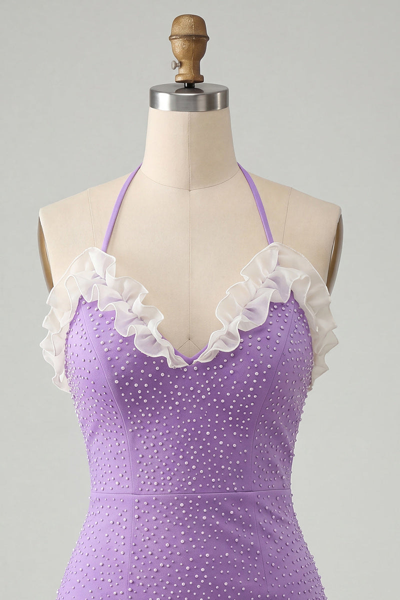 Load image into Gallery viewer, Sparkly Silver Beaded Ruffled Tight Short Cocktail Dress