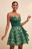 Load image into Gallery viewer, Dark Green Lace A Line Ruched Short Cocktail Dress with Sash
