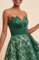 Load image into Gallery viewer, Dark Green Lace A Line Ruched Short Cocktail Dress with Sash