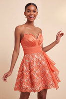 Load image into Gallery viewer, Dark Green Lace A Line Ruched Short Cocktail Dress with Sash