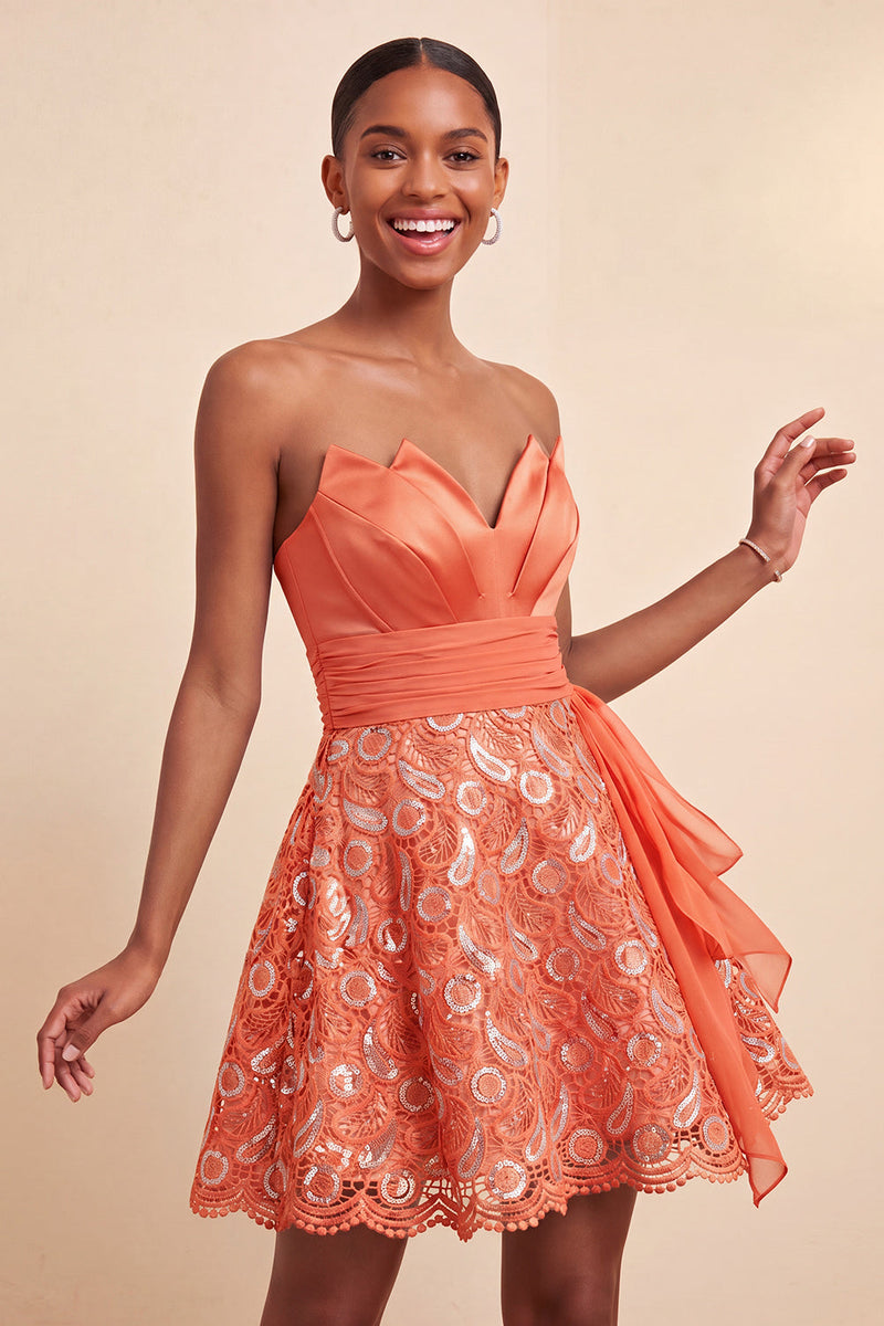 Load image into Gallery viewer, Dark Green Lace A Line Ruched Short Cocktail Dress with Sash