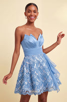 Load image into Gallery viewer, Dark Green Lace A Line Ruched Short Cocktail Dress with Sash