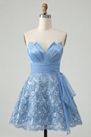 Load image into Gallery viewer, Dark Green Lace A Line Ruched Short Cocktail Dress with Sash