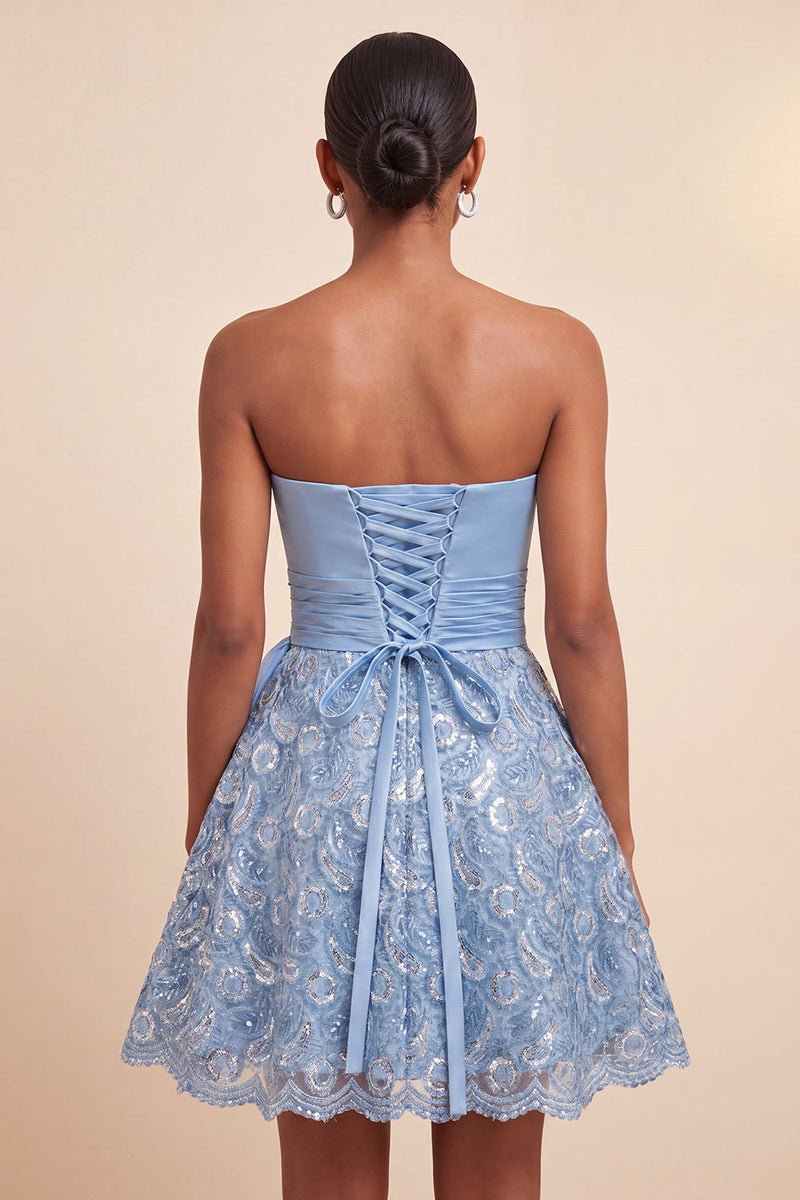Load image into Gallery viewer, Dark Green Lace A Line Ruched Short Cocktail Dress with Sash