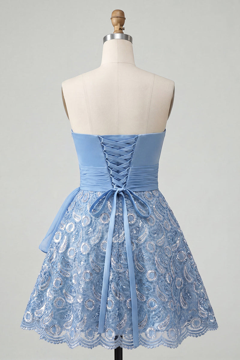 Load image into Gallery viewer, Dark Green Lace A Line Ruched Short Cocktail Dress with Sash