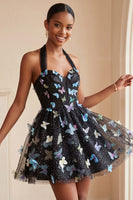 Load image into Gallery viewer, Light Blue Glitter Corset A-Line Short Cocktail Dress with 3D Butterflies