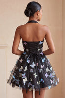 Load image into Gallery viewer, Light Blue Glitter Corset A-Line Short Cocktail Dress with 3D Butterflies