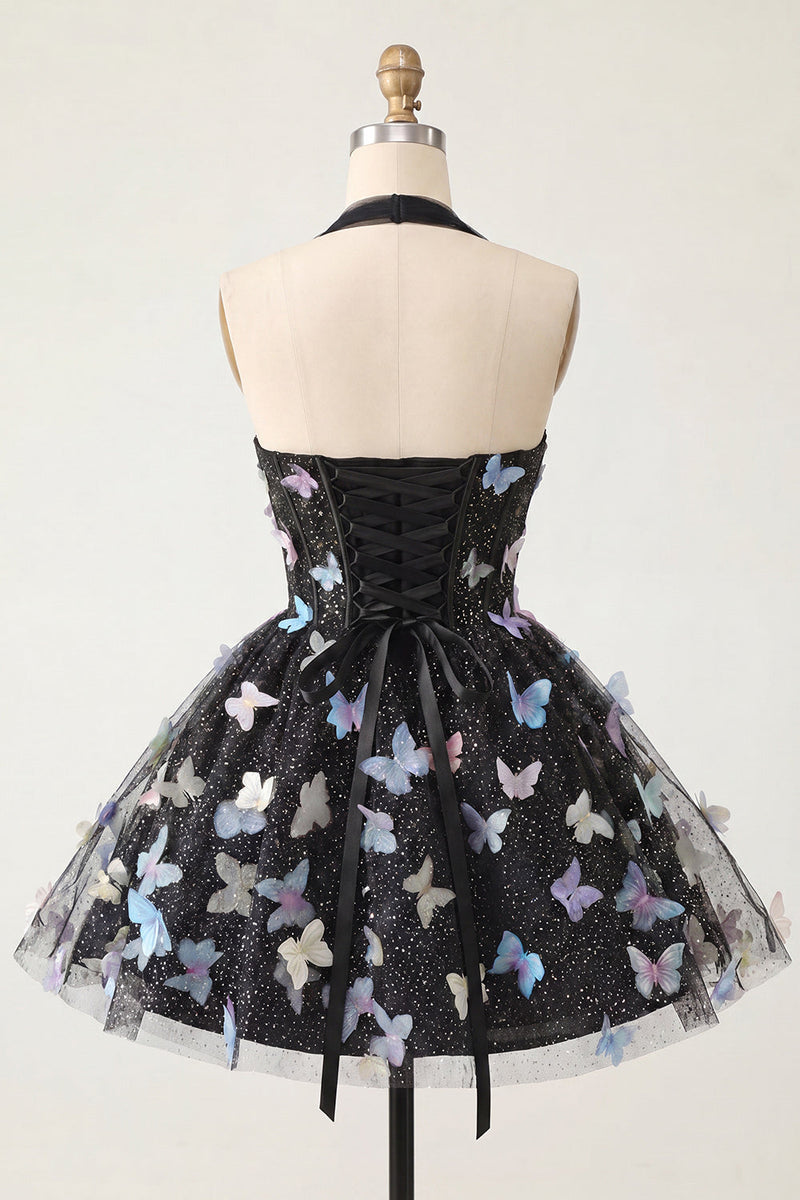 Load image into Gallery viewer, Light Blue Glitter Corset A-Line Short Cocktail Dress with 3D Butterflies