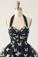Load image into Gallery viewer, Light Blue Glitter Corset A-Line Short Cocktail Dress with 3D Butterflies