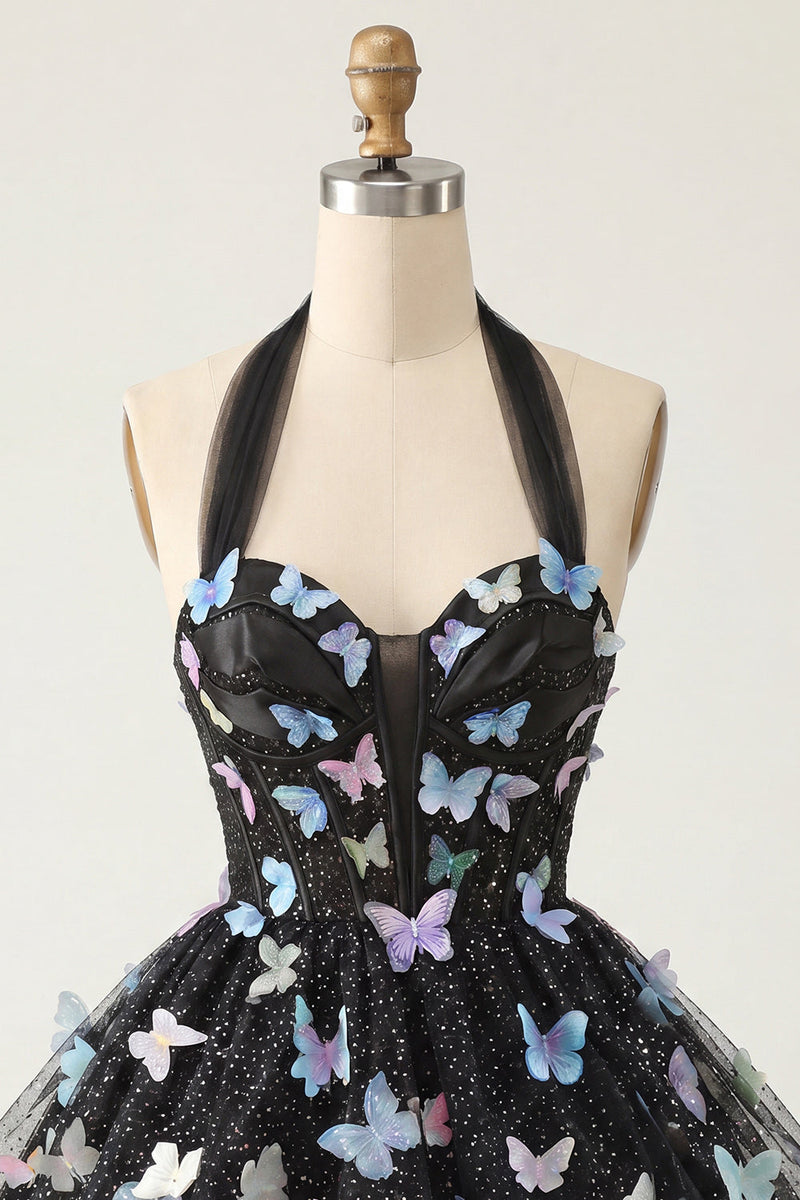 Load image into Gallery viewer, Light Blue Glitter Corset A-Line Short Cocktail Dress with 3D Butterflies