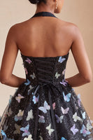 Load image into Gallery viewer, Light Blue Glitter Corset A-Line Short Cocktail Dress with 3D Butterflies